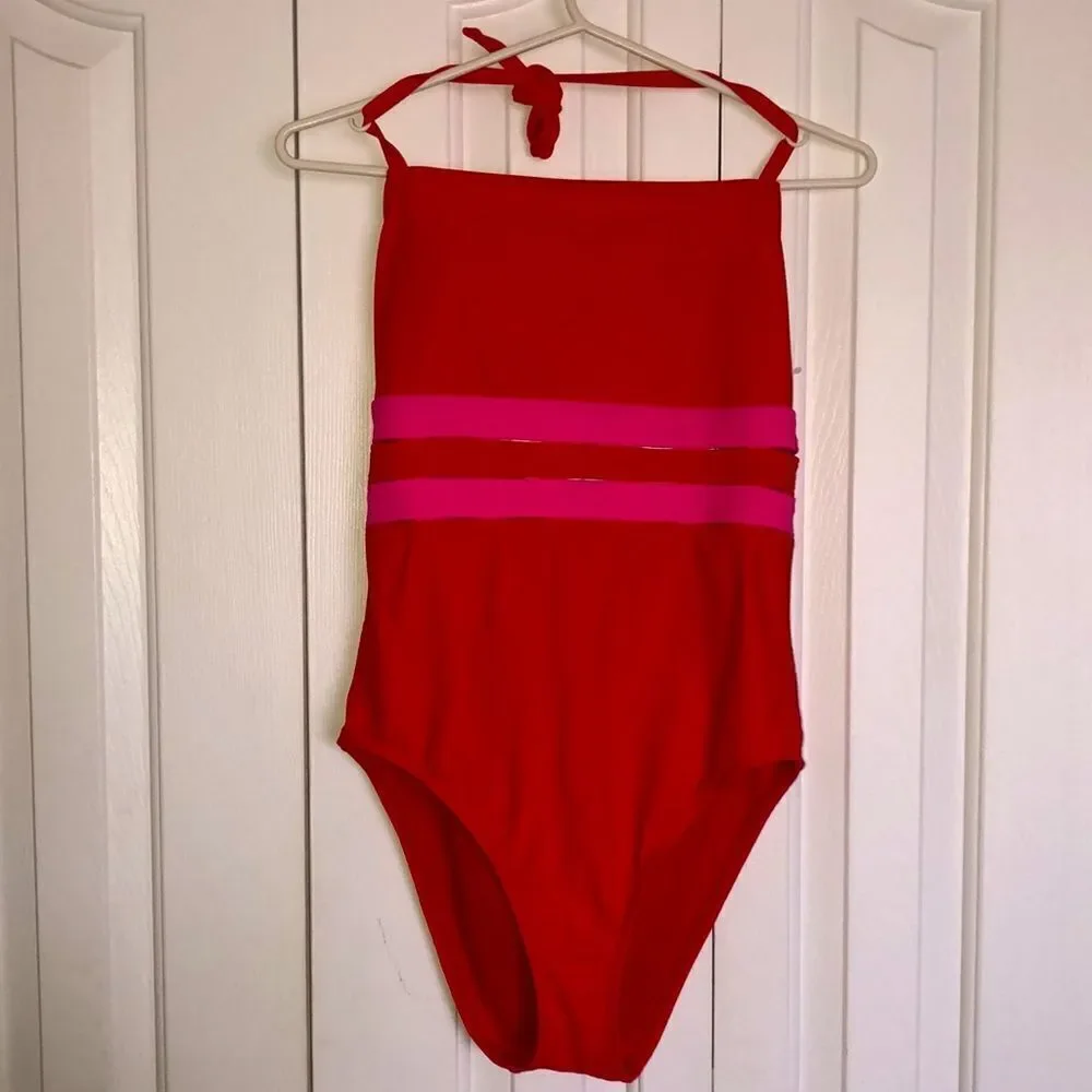 Sunflower XL Cherry Red Pink Stripes Halter One-piece Swimsuit